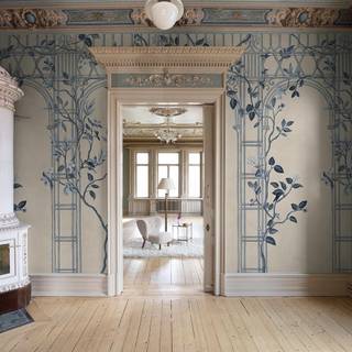 Dark blue and white wallpaper
