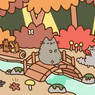 Autumn Pusheen desktop wallpaper