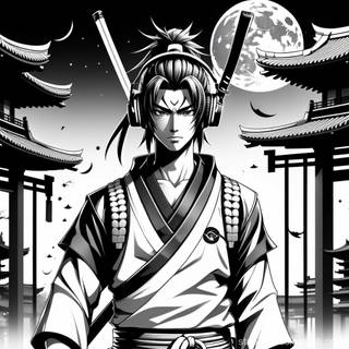 Black and white anime samurai wallpaper