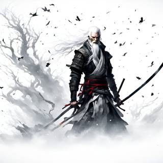 Black and white anime samurai wallpaper