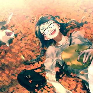 Autumn cat anime wallpaper