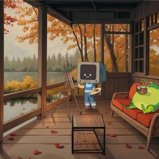 Lofi autumn desktop wallpaper