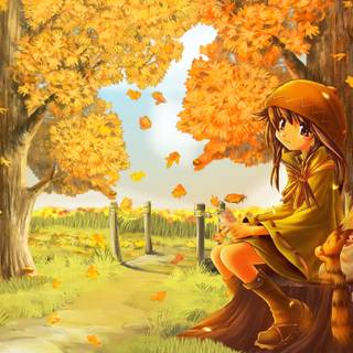Autumn anime cat girl wallpaper
