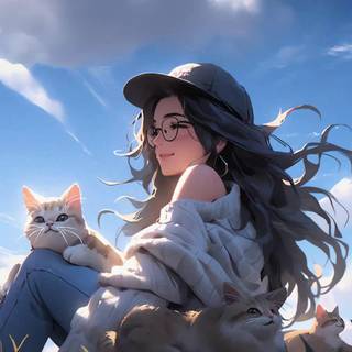 Anime girl and cat wallpaper