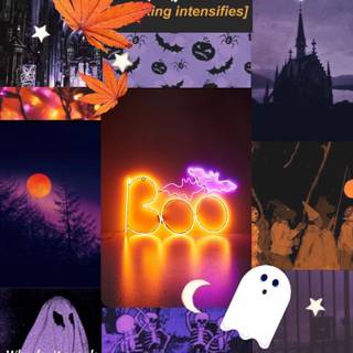 Purple Halloween collage wallpaper