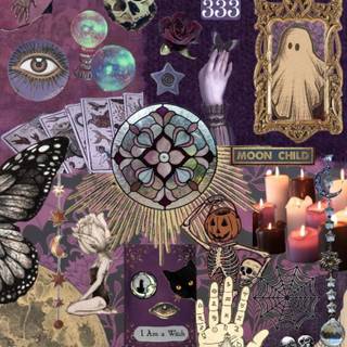 Purple Halloween collage wallpaper