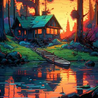 Digital landscape phone wallpaper