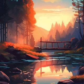 Digital landscape phone wallpaper