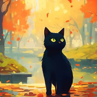 Autumn cat cartoon wallpaper
