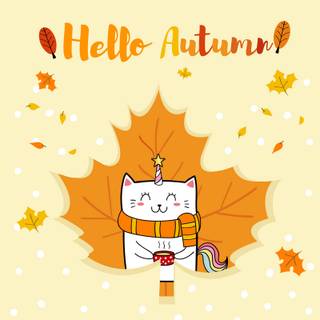 Autumn cat cartoon wallpaper