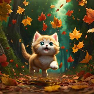 Autumn cat cartoon wallpaper
