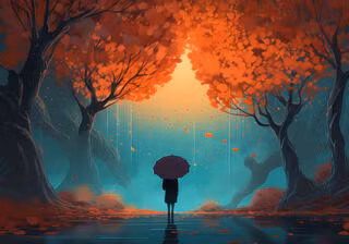Autumn forest anime PC wallpaper