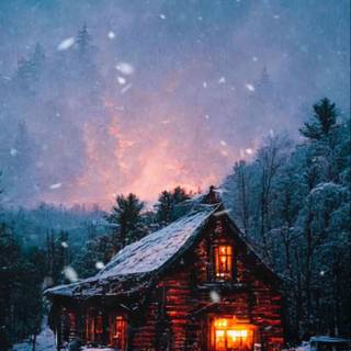 Winter cabin iPhone wallpaper