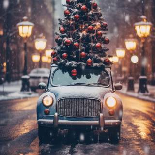Car winter lights wallpaper