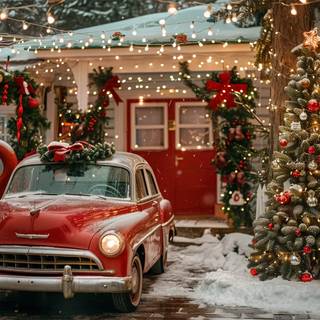 Car winter lights wallpaper