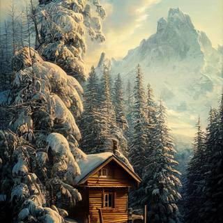 Winter cabin iPhone wallpaper