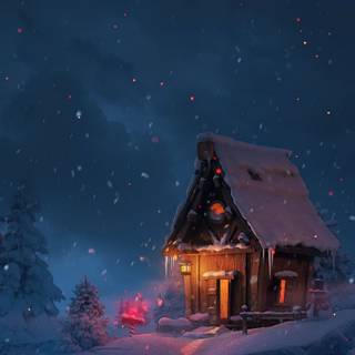 Winter cabin iPhone wallpaper