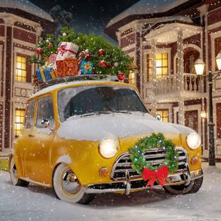 Car winter lights wallpaper