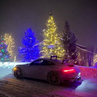 Car winter lights wallpaper