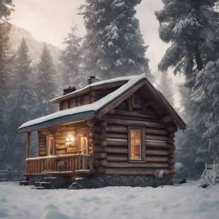 Winter cabin iPhone wallpaper