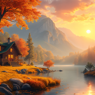 Autumn cabin desktop wallpaper