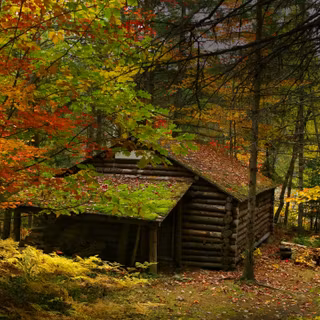 Autumn cabin desktop wallpaper