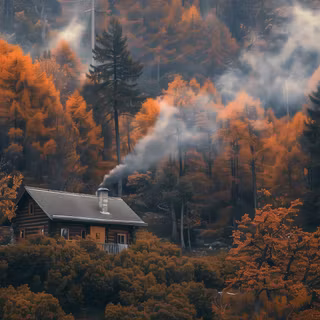 Autumn cabin desktop wallpaper