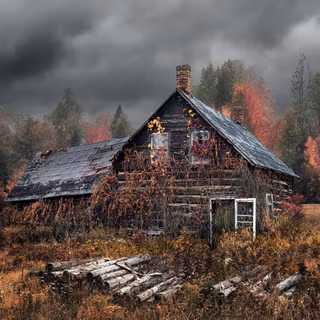 Autumn cabin desktop wallpaper