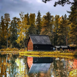 Autumn cabin desktop wallpaper