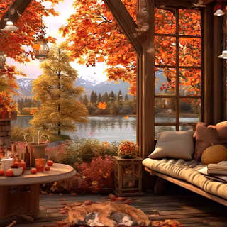 Autumn cabin desktop wallpaper