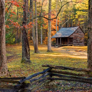 Autumn cabin desktop wallpaper