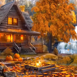 Autumn cabin desktop wallpaper