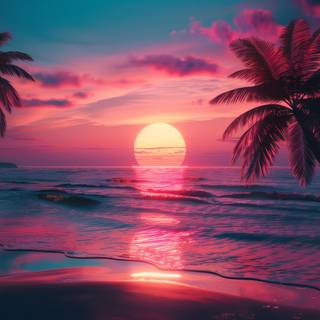 Beach sunset palm trees and ocean wallpaper