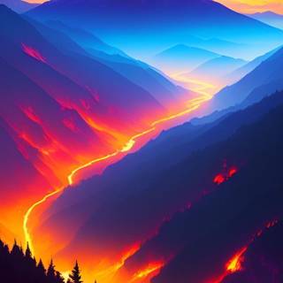 Abstract mountain ranges with sunset wallpaper