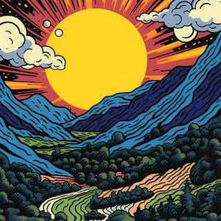 Abstract mountain ranges with sunset wallpaper