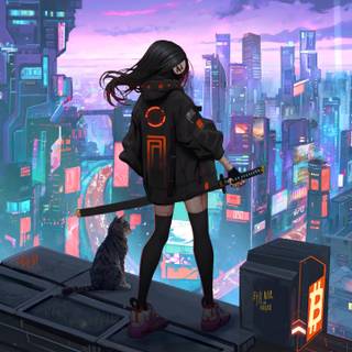 Cyber anime girl 4k wallpaper