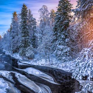 Snowy winter river wallpaper