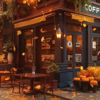 Coffee shop autumn wallpaper