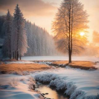 Snowy winter river wallpaper