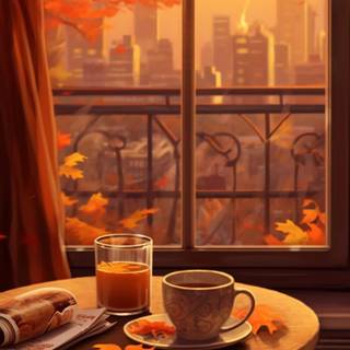Coffee shop autumn wallpaper