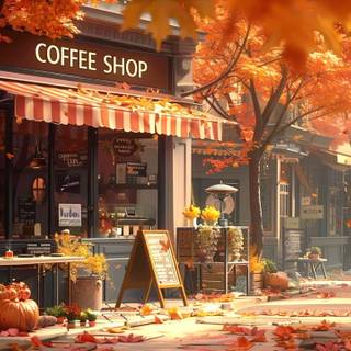 Coffee shop autumn wallpaper