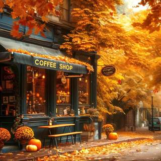 Coffee shop autumn wallpaper