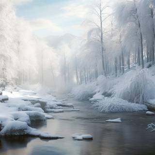 Snowy winter river wallpaper