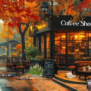 Coffee shop autumn wallpaper