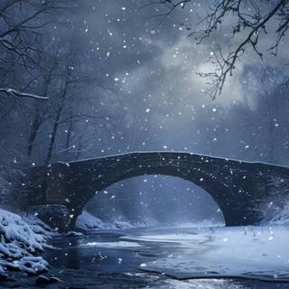Snowy winter river wallpaper
