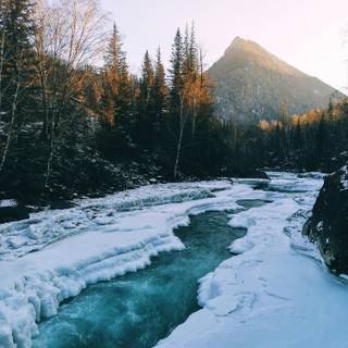 Snowy winter river wallpaper