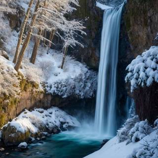 Snowy winter river wallpaper