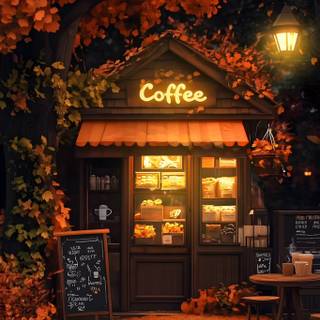 Coffee shop autumn wallpaper