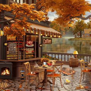 Coffee shop autumn wallpaper