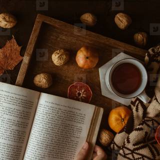 Autumn books coffee wallpaper